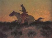Frederic Remington Against htte Sunset (mk43) oil on canvas